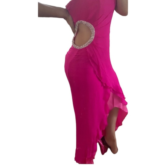 Jovani Fuschia Hi/Lo Dress - Picture 2 of 6